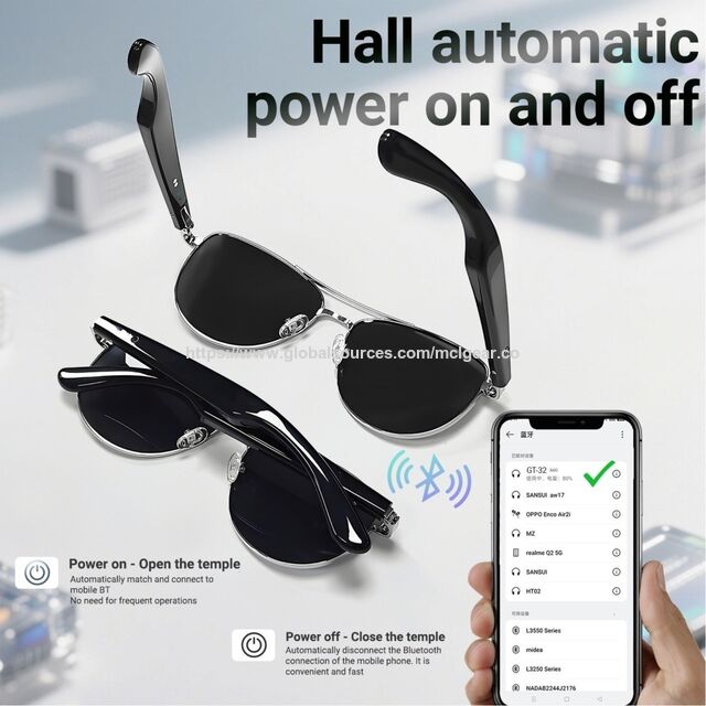 Kacamata Pintar Hall, Kacamata Hitam Pintar Luar Ruangan, Mendukung Panggilan Suara, Kacamata Audio AI Tahan UV, Cocok untuk Pria dan Wanita