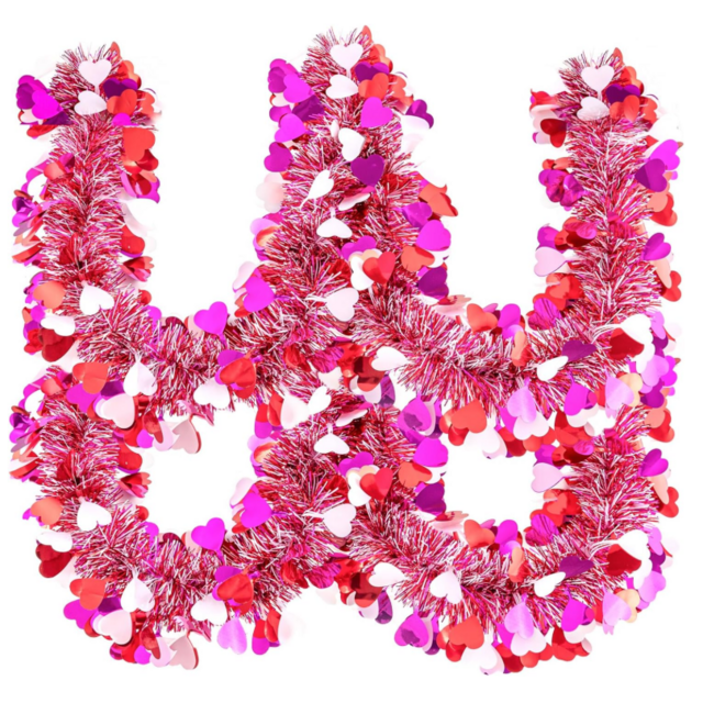 Garland Tinsel Hari Valentine 10 Meter Hati Merah Muda Putih Tinsel Metalik Garland Twist Dekorasi Garland Gantung Mengkilap for sale at factory direct price