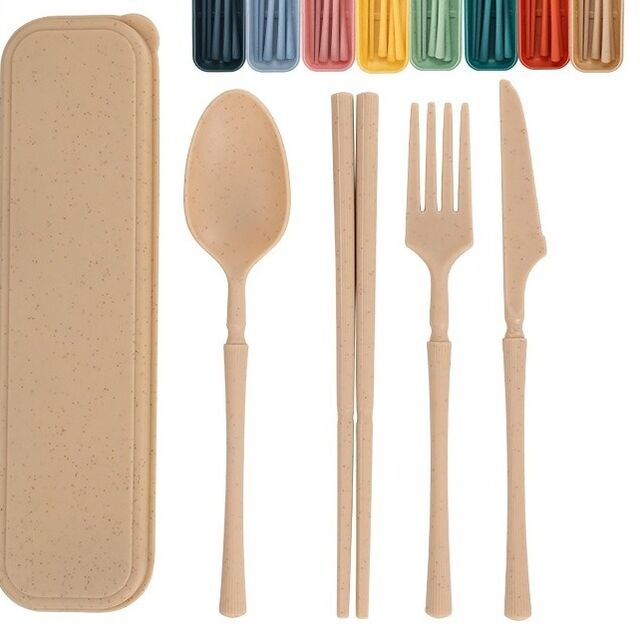 Ensemble de Vaisselle PP Paille de Blé Camping Baguettes Couteau Cuillère Fourchette avec Étui pour Pique-Niques en Plein Air Voyages for sale at factory direct price