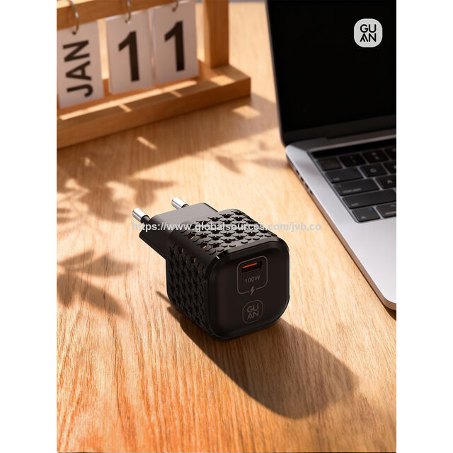 Carregador Rápido GaN de 100W com Qualidade Assegurada, LED Inteligente e Adaptador de Alimentação USB-C de Porta Dupla para Celulares, Tablets e Macs