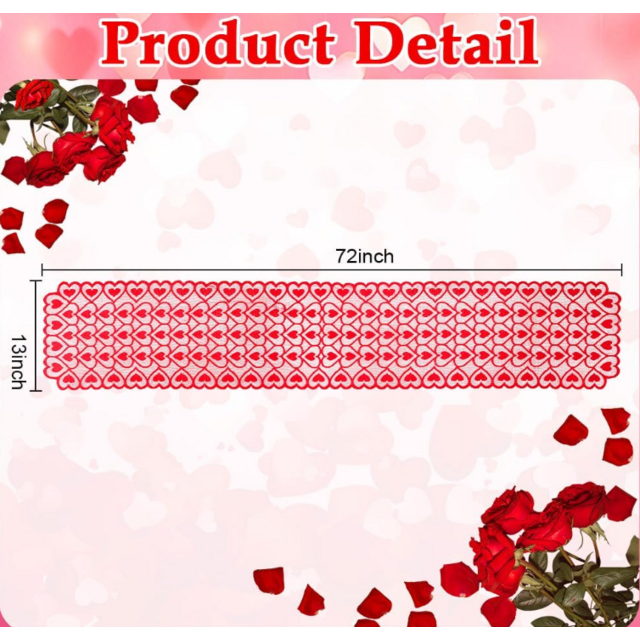 Chemin de Table Saint-Valentin 180 cm de Long Dentelle Rouge Cœur Chemin de Table Toile de Fond Décorations de Saint-Valentin for sale at factory direct price