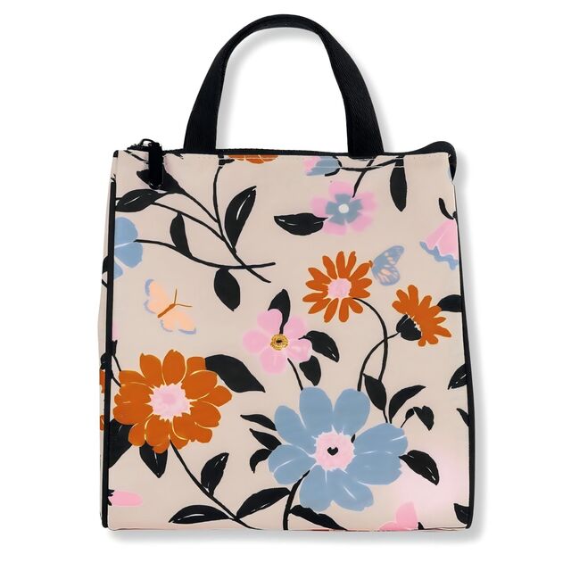 Niedliche, floral gemusterte, große, thermisch isolierte Lunchtasche für Damen - Lunch-Tote im New Yorker Stil mit Aufbewahrungstasche, perfekt