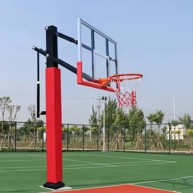 Cesta de Basquetebol de Enterrar com Altura Ajustável, Tabela de Vidro Temperado e Suporte de Tubo Quadrado para Espaços Desportivos