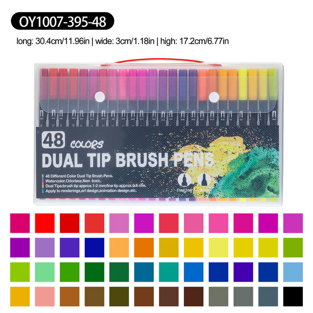 Ensemble de Marqueurs à Double Pointe Non Toxiques pour Enfants, Vente Chaude, Tête Souple, Stylo Aquarelle, Corps Noir, Étui PVC, Marqueur Double Tête pour l'Art et l'École for sale at factory direct price