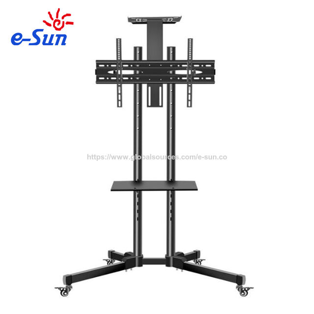 Carrinho de TV móvel com altura ajustável, suporte de TV rolante com montagem VESA de 400x600 mm, suporte de TV de chão com rodas giratórias para tela plana de 32"-65"