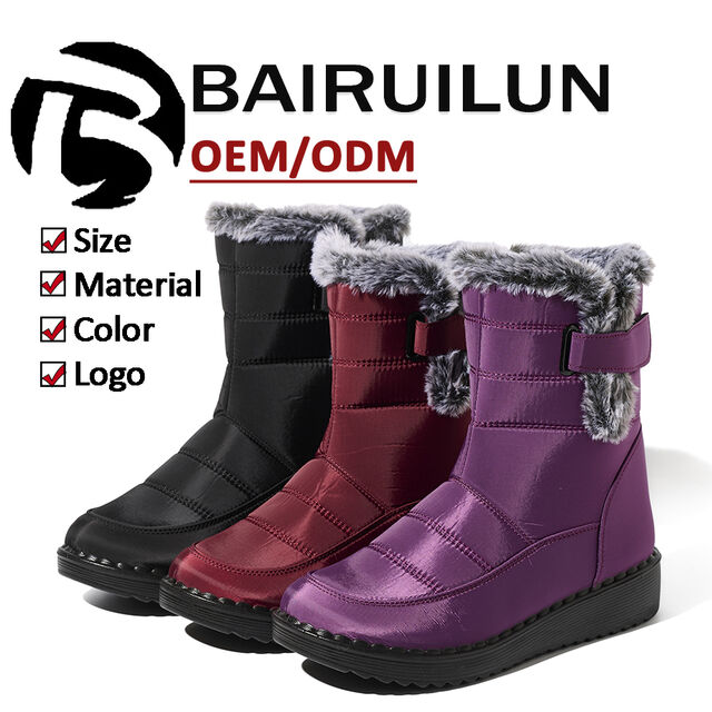 Grosir Ukuran Besar Bulu Asli Sepatu Bot Musim Dingin Tahan Air Wanita Salju Bot Dengan Kerah Bulu Palsu Mode Nyaman Hangat Sepatu Bot Musim Dingin for sale at factory direct price