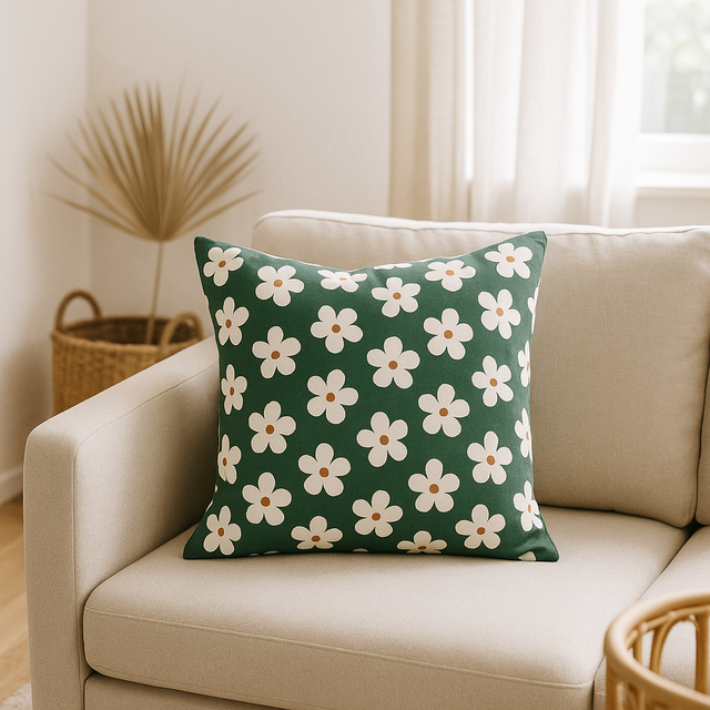 Funda de Cojín de Lona de Algodón con Estampado Floral de Margarita - Decoración Moderna de Granja (Calidad Exportación)