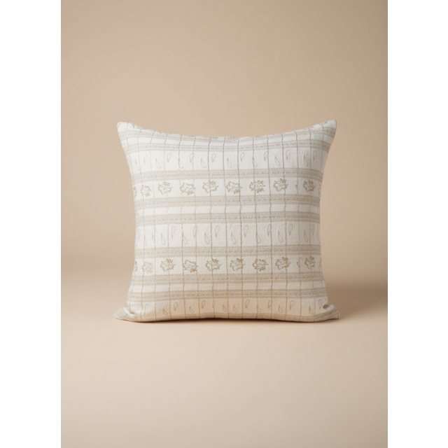 Funda de Cojín Tejida Jacquard con Lúrex y Raya Dorada Metálica - Almohada Patchwork Boho Luxe (Calidad Exportación)