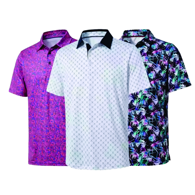 Individuell gestricktes, schnell trocknendes Golfhemd mit Thermotransferdruck für Herren, lässig am Strand, Knopfleiste, kurze Ärmel, atmungsaktiv und dehnbar