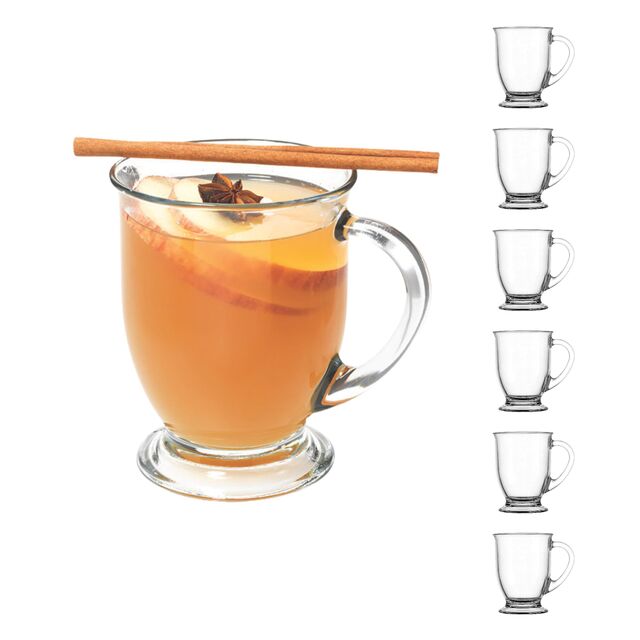 High Quality Anchor Hocking Cafe Glass Coffee Mugs 16 oz Set of 6, Clear Durable Drinking Glasses for Hot Cold Coffee Tea Milk for sale at factory direct price