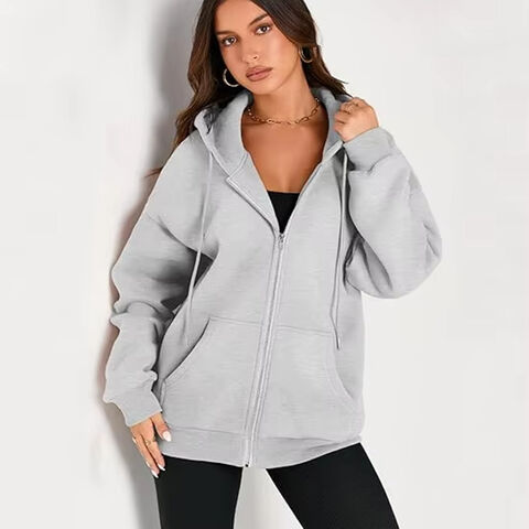 OEM Sweat à Capuche Court Décontracté pour Femme, Multicolore, Fermeture Éclair, Tissu Polyester Tricoté Durable, Collection Automne/Hiver, Uni