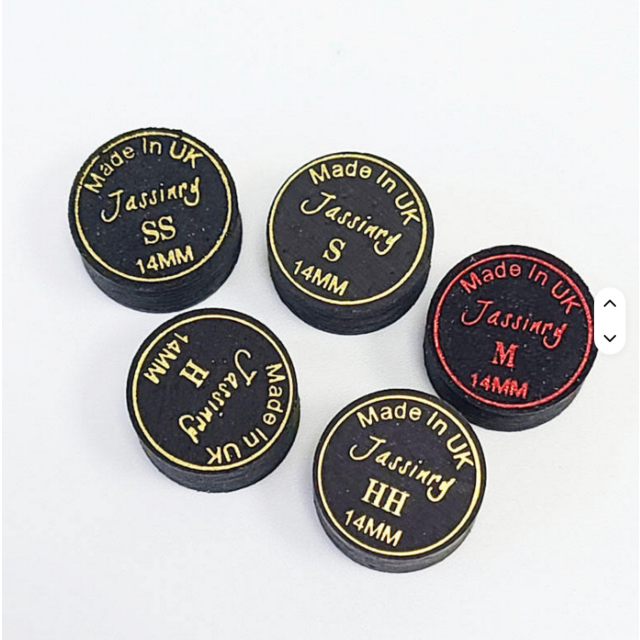 Punta de Taco de Billar Premium 14MM Tamaño SS S M H HH Dureza Caucho Sintético Accesorio Deportivo Fabricado en Inglaterra for sale at factory direct price