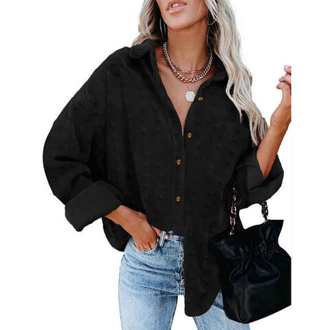Camisa de gasa para mujer de manga larga, color liso, nueva, suelta, informal, con un solo botón for sale at factory direct price