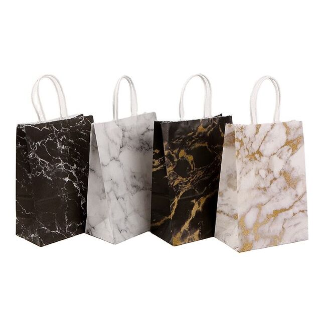 Bolsas de Regalo de Papel de Mármol Blanco y Negro de Lujo Personalizadas WENWI para Embalaje de Tienda de Dulces y Recuerdos de Boda