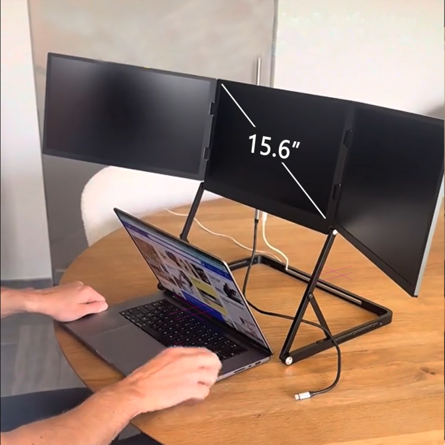 Monitor Portátil Triple Ultra Ligero y Delgado de 15.6" con un Solo Cable para 3 Pantallas 1080P Plug & Play Compatible con Windows/Mac