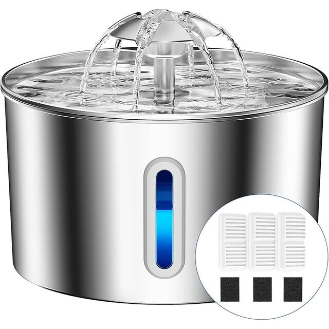 Fontaine à eau pour animaux de compagnie en acier inoxydable avec filtration, circulation continue d'eau fraîche pour encourager une hydratation saine chez les chats