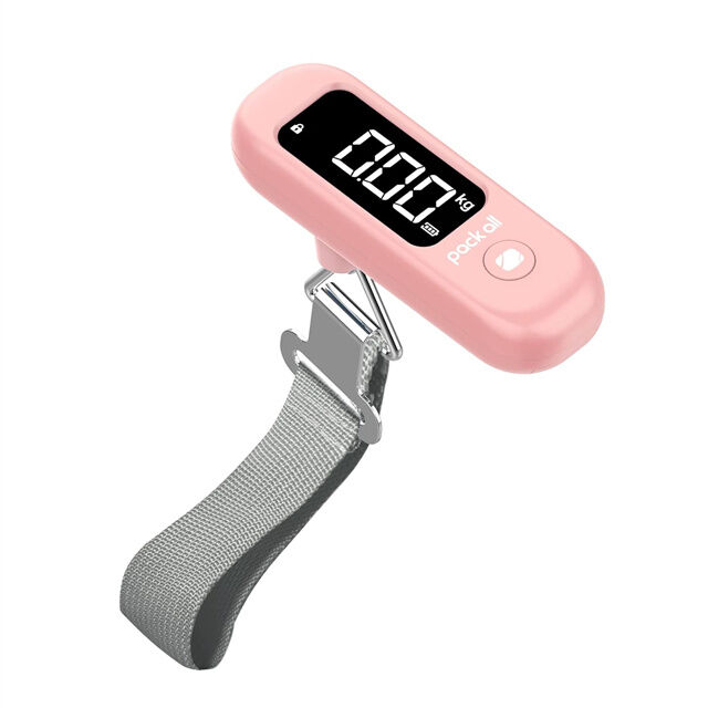 Báscula de Equipaje Digital de 110 Lbs, Báscula de Mano para Maletas de Viaje con Pantalla LCD, Batería Incluida, Color Rosa