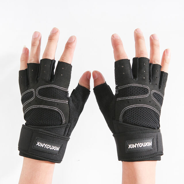 Gants de fitness mi-doigts avec coussinets épais antidérapants et résistants à l'usure sur la paume, protège-poignets de sport