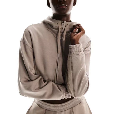 Sweatshirt Court à Fermeture Éclair et Col Haut pour Femmes, Coupe Personnalisée avec Logo OEM et Cordon de Serrage Réglable pour Tenues Décontractées et Sportives à Capuche