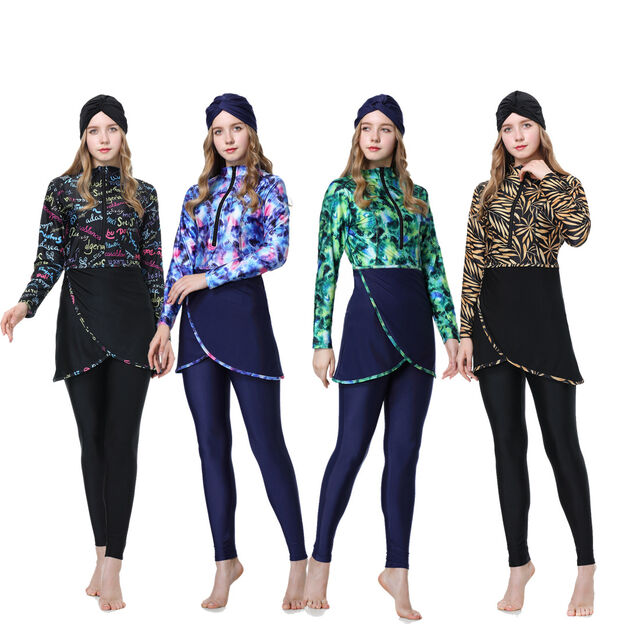 Traje de Baño Modesto Musulmán de 3 Piezas para Mujer con Hiyab, Traje de Baño Islámico OEM para Damas con Auditoría BSCI for sale at factory direct price