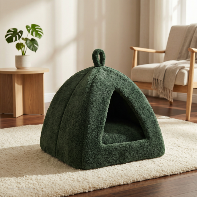 Cama Premium de Peluche en Forma de Tienda Triangular para Gatos y Perros Pequeños for sale at factory direct price
