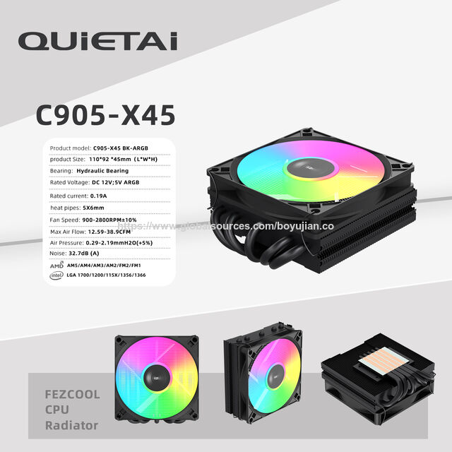 Enfriador de CPU QUIETAI C905-X45 de bajo perfil con 5 heat pipes y ventilador delgado de 15 mm, compatible con LGA1700/1200/115X for sale at factory direct price
