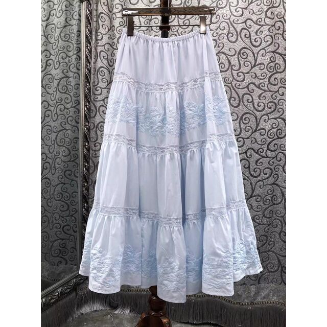 Faldas Largas Nuevas de Alta Calidad 2026 Primavera Mujer Cintura Elástica Lujosa<bos>класика Bordado Floral Patchwork Elegante Falda Maxi Azul Larga