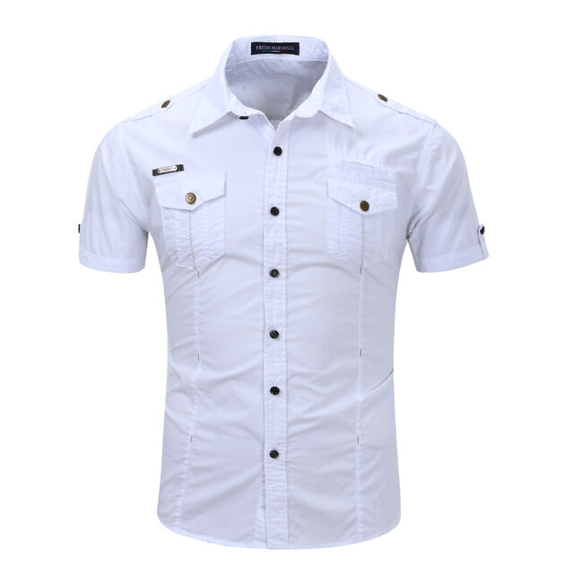 Chemise Manches Courtes Homme Outdoor, Blouse Cargo Militaire Grande Taille, Haut Casual 100% Coton pour Randonnée et Camping for sale at factory direct price