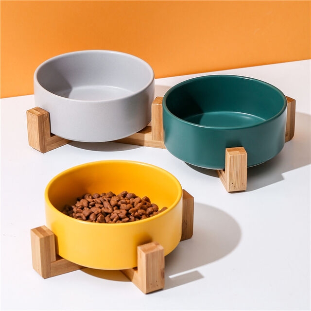 Nuevo Cuenco para Gatos de Cerámica Doble con Marco de Madera Integrado - Cuenco para Perros de Patas Altas, Cuenco para Beber, Bol para Mascotas Sencillo for sale at factory direct price