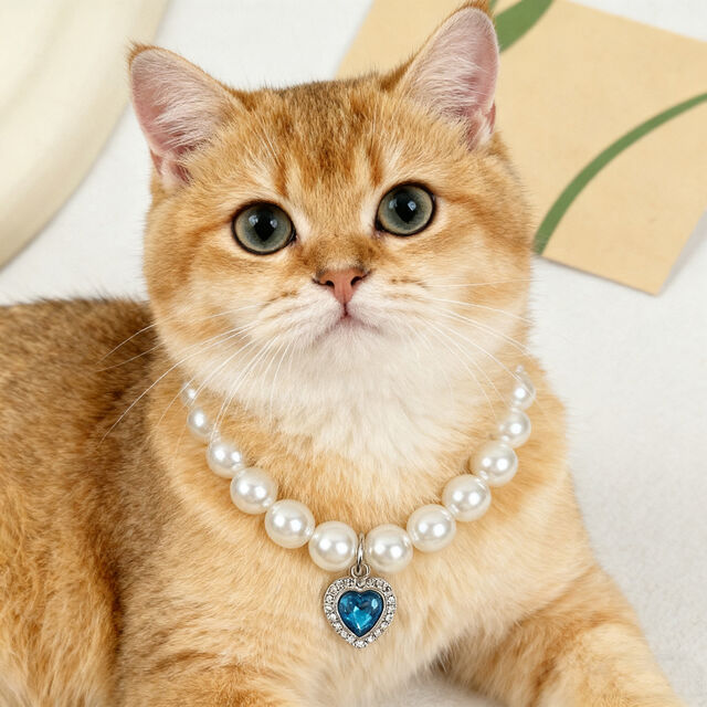 Collar de moda para mascotas con colgante de corazón de melocotón, perla de imitación, para gatos y perros, joyería de cadena para el cuello