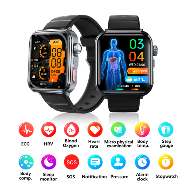 F330 grenzüberschreitende Smartwatch mit Anruffunktion, SOS-Sturzalarm, Schrittzählung, Schlaf- und Sporttracking, Nachrichten-Erinnerung, quadratischem IPS-Display