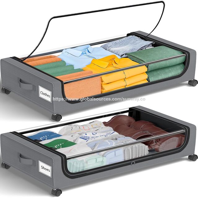 Conteneurs de Rangement Sous le Lit 48L avec Roues et Couvercles, Boîtes de Rangement Métalliques à Roulettes pour Vêtements Chaussures, Organisateur de Chambre à Coucher Dortoir, Lot de 2