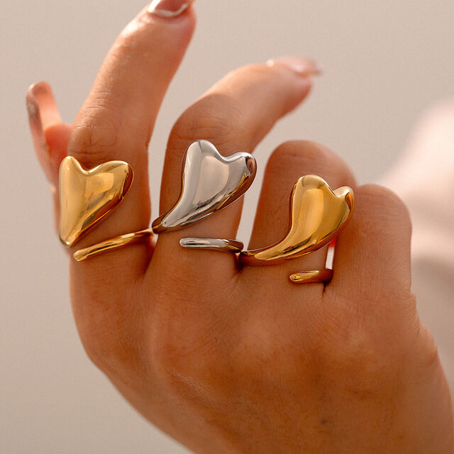 Anillo Abierto Irregular Corazón Chapado en Oro 18K de Acero de Titanio al por Mayor para Moda Europea y Americana