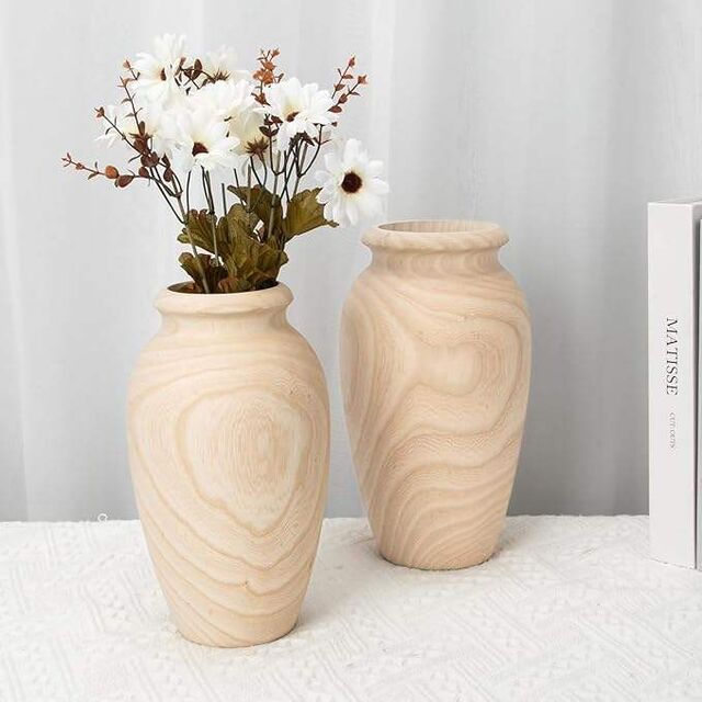Vente en gros d'usine Grand vase à fleurs en bois de 9 pouces, vase de décoration en bois pour la maison
