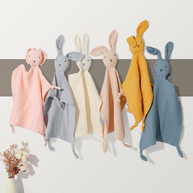 Vente en Gros de Serviettes de Confort pour Bébé, Tissu en Fil de Coton Pur, Poupées de Sommeil pour Bébé, Mouchoirs Lapin, Jouets de Confort