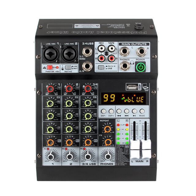 Consola de Mezcla Compacta Profesional de 4 Canales con Reverb para Escenario, Transmisión en Vivo Móvil y por Computadora, Grabación USB, Mezclador DJ for sale at factory direct price