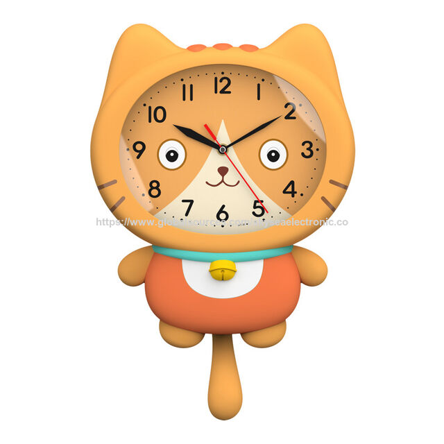 Reloj de Pared de Plástico con Diseño de Gato de Dibujos Animados, Péndulo y Acabado de Goma - Suministro de Fábrica # 15120 for sale at factory direct price