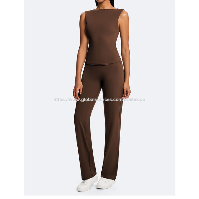 Ensemble de Yoga 2 Pièces pour Femmes OEM/ODM en Tissu Recyclé "Naked Feel", Soutien-Gorge de Sport et Pantalon de Yoga Taille Haute "Butt Lifting" Jambe Large