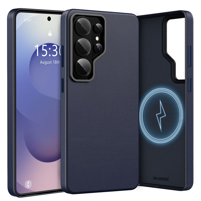 جراب جلدي مغناطيسي Memumi لهاتف Samsung Galaxy S26 Ultra متوافق مع MagSafe - جراب جلدي PU مع قبضة مريحة محسّنة، أزرق