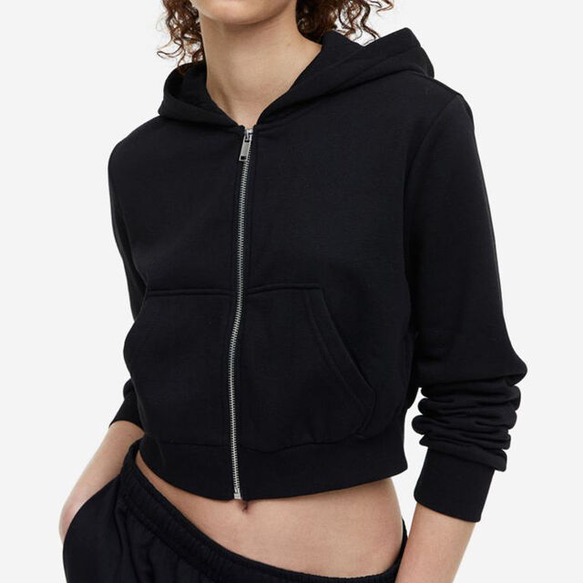 Sweat à capuche court zippé personnalisé pour femme, 100% coton, sweat-shirt de survêtement zippé pour femme
