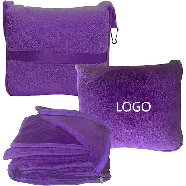 Oreiller et Couverture de Voyage 2 en 1 en Microfleece Sublimé avec Logo Personnalisé, avec Fermeture Éclair, Oreiller de Voyage Pliable for sale at factory direct price