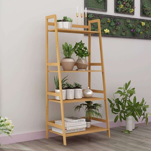 Estantería Escalera de Bambú de 4 Niveles - Soporte Multifuncional para Plantas, Flores, Libros - Natural para Hogar, Oficina, Sala de Estar for sale at factory direct price