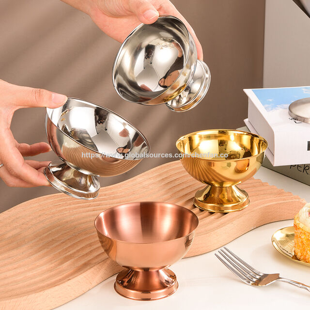 Bol à Dessert pour Fruits en Acier Inoxydable Poli avec Design Moderne et Portable pour Crème Glacée, Bol à Dessert à Talons Hauts for sale at factory direct price