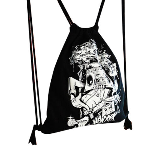 Neues Design Schwarze Stoffbedruckte Leinwand-Kordelzug-Rucksack, OEM-Bestellungen Willkommen JX for sale at factory direct price
