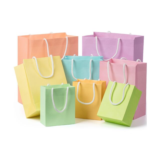 Geschenktüten aus Papier mit Henkeln, verschiedene Größen, 8er-Pack, ideal für Geschenke, Hochzeiten, Babypartys, Geburtstage, Einkäufe