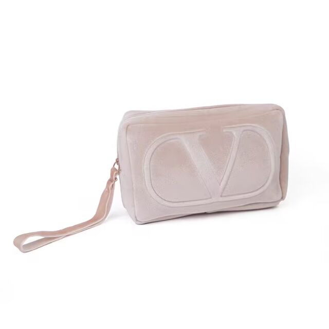 Pink Velvet Cosmetic Bag with Logo