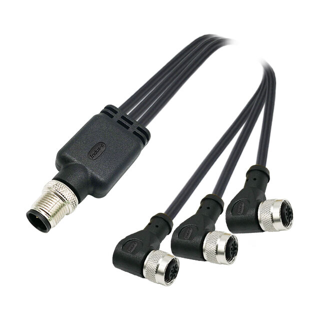 Conector macho M12 de 5 pines con codificación A a 3x conector hembra M12 de 4 pines con codificación A en ángulo recto for sale at factory direct price