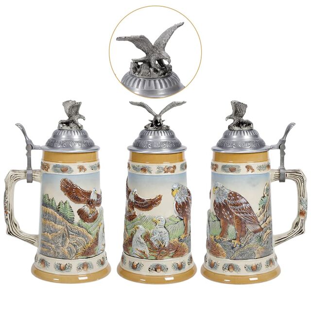 Tazones de Cerveza de Cerámica Vintage Taza de Cerveza de Gres Personalizada con Tapa de Peltre