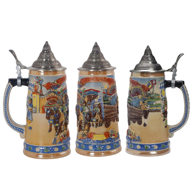 Copo de cerveja de cerâmica com tampa de estanho estilo alemão, caneca de cerveja com tampa de estanho