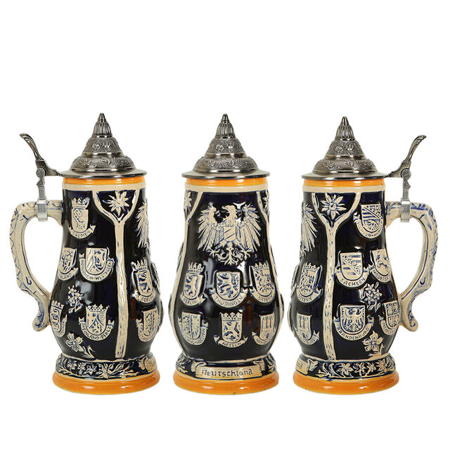 Jarra de Cerveza de Gres con Tapa, Tazón de Cerveza de Cerámica, Estilo Bávaro de Múnich, Alemania, para Regalos y Souvenirs, 0.9 Litros